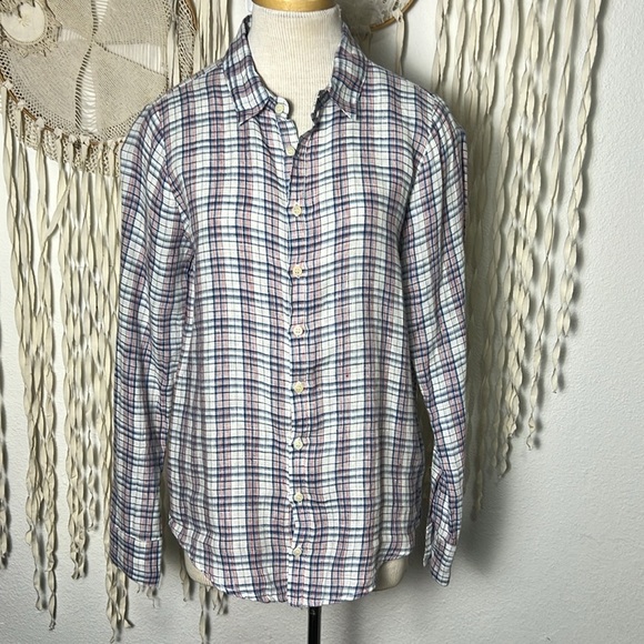 CP Shades Red White Blue Plaid Linen Long Sleeve Button Down Shirt Size Small - Picture 2 of 12